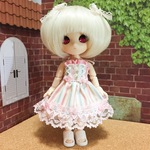 オビツ11用ワンピース・ストライプピンクレース