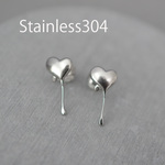 <2個> ステンレス304 金属アレルギー対応 メルティングハートスタッドピアス シルバー 