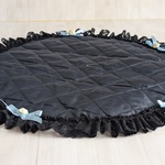 セール品 直径５５ｃｍ　ネイビー　ブルーリボン　カフェマット　サラサラ　円形マット　ドッグカフェ　犬マット　お出かけマット　汚れにくい