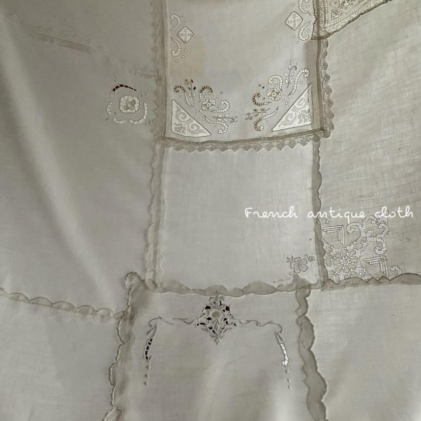 Newஐ⋆*アンティーク・花柄刺繍とモノグラム入りクロス・ハンドメイド Newஐ⋆*アンティーク・花柄刺繍とモノグラム入りクロス