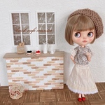 ミニチュア ドールハウス 背景ボード 壁 床 ブライス リカちゃん １／６ 家具 オビツ 棚 机 ドール ドール家具 カスタムブライス ハンドメイド シャビーシック 小物 カフェ カウンター