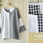 sale!20%OFF￥4900→￥3920送料無料♪チェック＆オフ白リネンドロップ袖プルオーバー☆彡021