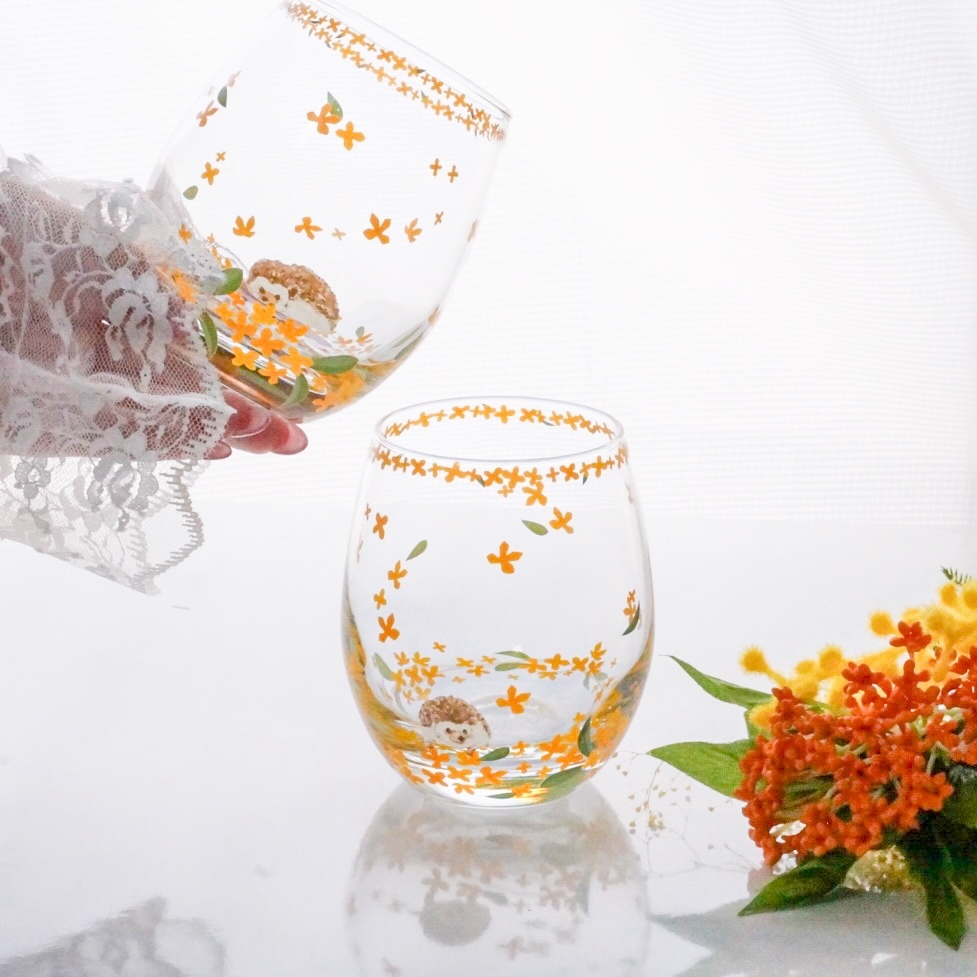 金木犀とハリネズミさんの小さな秋見つけたグラス〜新作