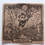 480 パンダ 空飛ぶ はんこ ヴィンテージ アンティーク ハンコ スタンプ ゴム印 ラッピング  レトロ カット絵 イラスト 街並み ビル 風船 空を飛ぶ ジャンプ パンダグッズ 