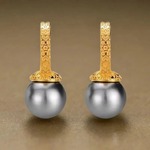 アンティークスタイル＊天然淡水ブラックパール　ピアス　 GP