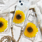 ひまわりを大人可愛く持ち歩く♡ 押し花スマホケース 【ハイブリッドケース対応可】【期間限定】全機種対応
