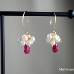 14kgf 天然ルビー＆淡水パール ピアス/イヤリング