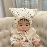 ネコ耳ボンネット〈出産祝い　ニューボーンフォト　ハーフバースデー　お宮参り　誕生日　ベビー帽子　キッズ帽子　つぶつぶ〉