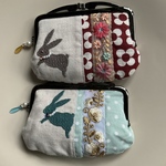 送料込　刺繍　うさぎ　インド刺繍リボン　親子がま口財布　sale 赤