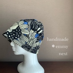 送料無料＊handmadeリップル帽子〈metsä ブルー〉涼しいケアキャップ　涼しいケア帽子　夏用ケアキャップ　夏用ケア帽子　ケア帽子　ケアキャップ　医療用帽子　ナイトキャップ