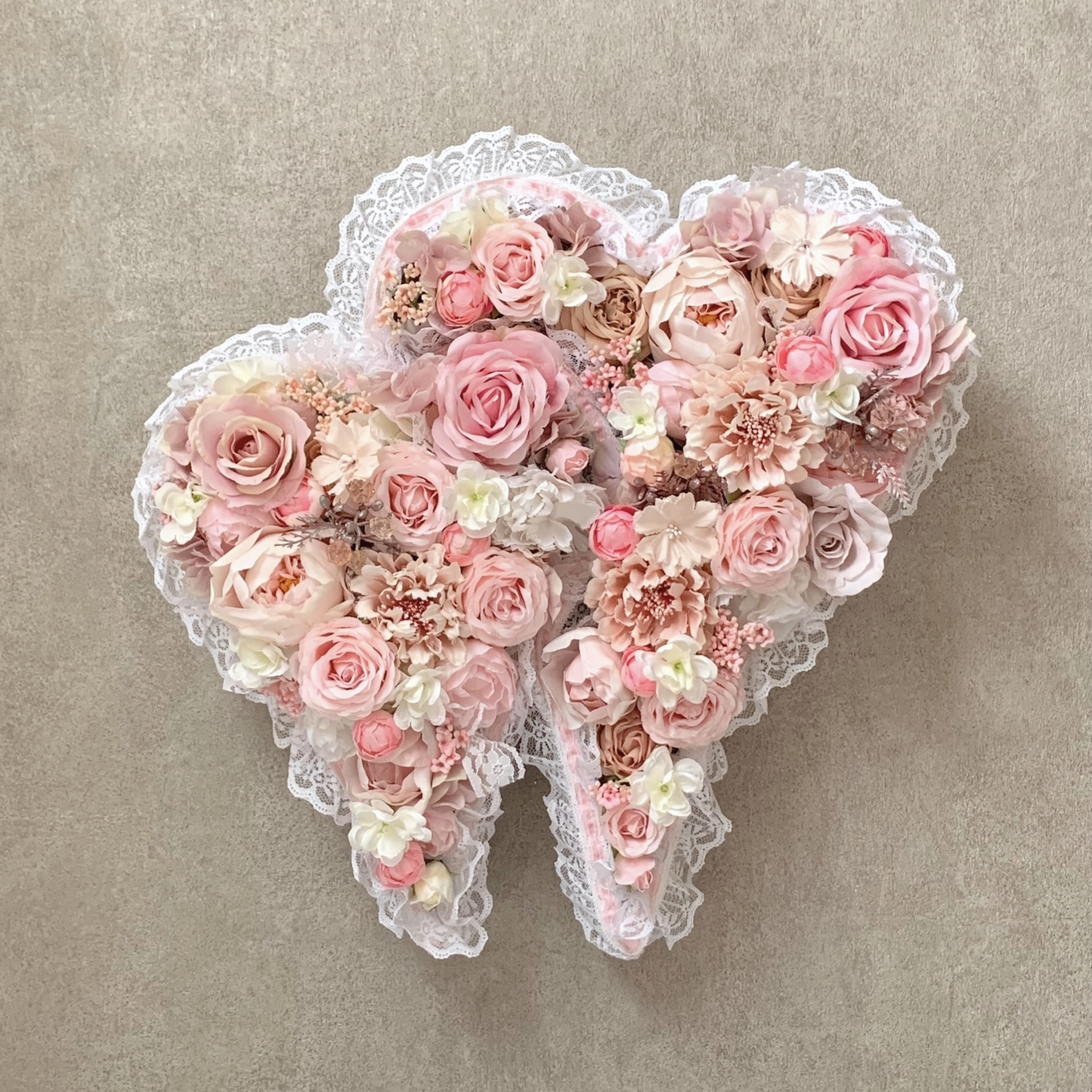 ハートアレンジ、薔薇、ハート、壁飾り、造花、ロマンチックピンク