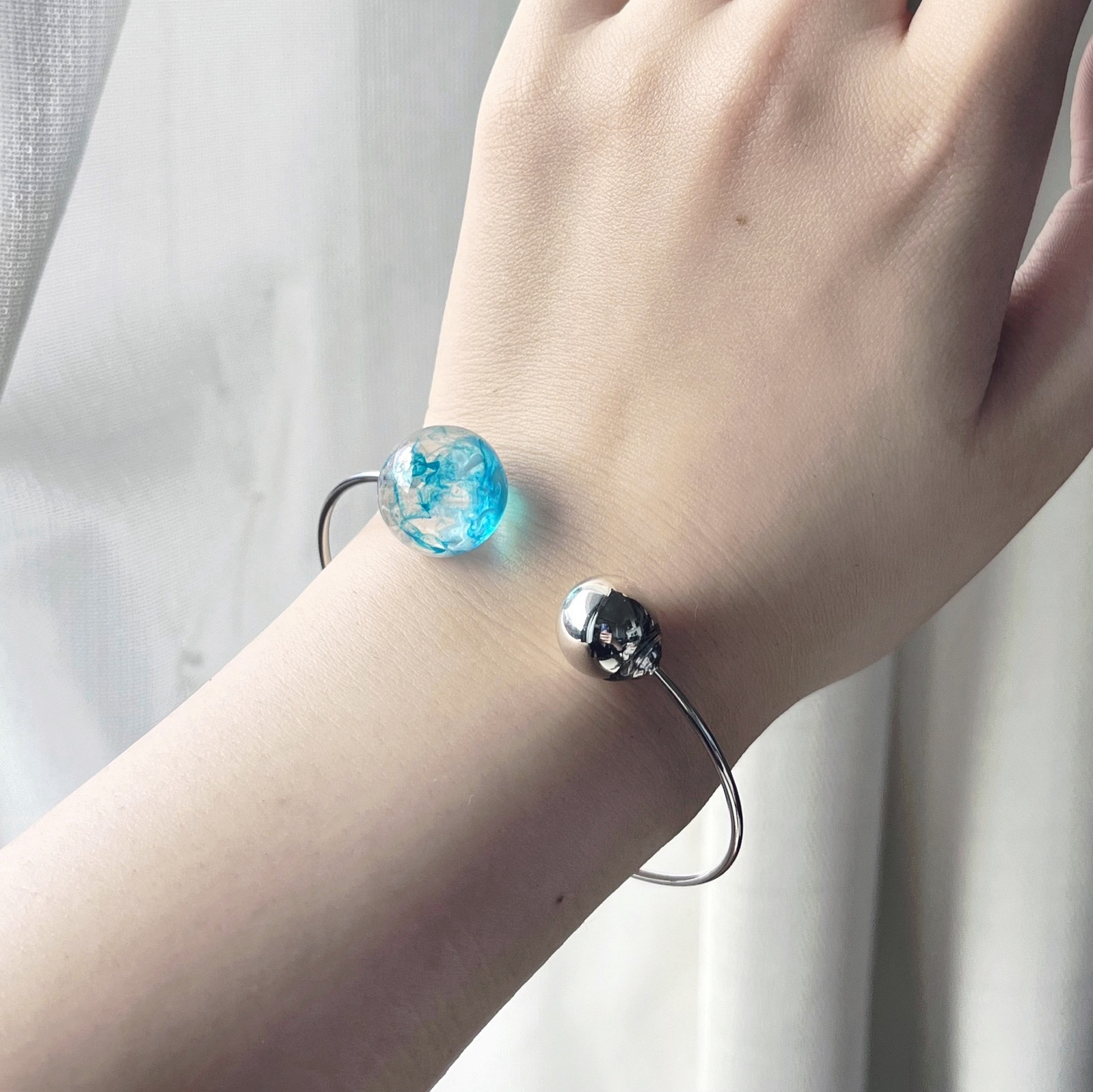 天然】アクアマリン バングル 63.4g 希少色】天然石ミルキーアクア 