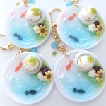 【少々訳あり】金魚の錦玉羹プレートキーホルダーうさこ乗せ🐰