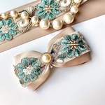 【選べる金具】＊green flower＊アシンメトリーWリボン＊インド 刺繍リボン＊ヘアクリップ / バレッタ＊ゴールド/H075