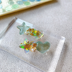ハートと星のヘアクリップ 2個セット オーロラ×グリーン
