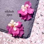 NEW オリジナル　2個/ピンク　ドロップパールとフロスト花びらのチャーム　MCH232P