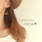 ピンクサンゴのトライアングルピアス✳︎イヤリング✳︎nicoa
