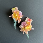 暖色系の花々のパッチンピン♡刺繍リボン☆サーモンピンク♪浴衣や親子リンクコーデにも