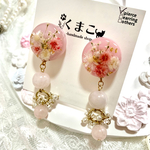 ローズクォーツとお花のピアス ※金具固定
