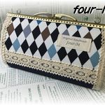 Wファスナー　20cm　カン付き　がま口　北欧ダイア　ネイビー　④