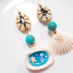 天然貝のアシンメトリーピアス イヤリング レジン ビーズ 人魚姫 ヒトデ クラゲ 海