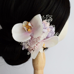胡蝶蘭ヘアクリップ　pink purple　ドライフラワー髪飾り　ヘアパーツ　髪飾り　ヘアクリップ　七五三　被布飾り　753 七五三髪飾り　造花髪飾り　成人式　結婚式
