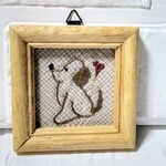 ハンドメイド《ワンちゃんのアウトラインS刺繍》壁掛け木製ミニフレーム