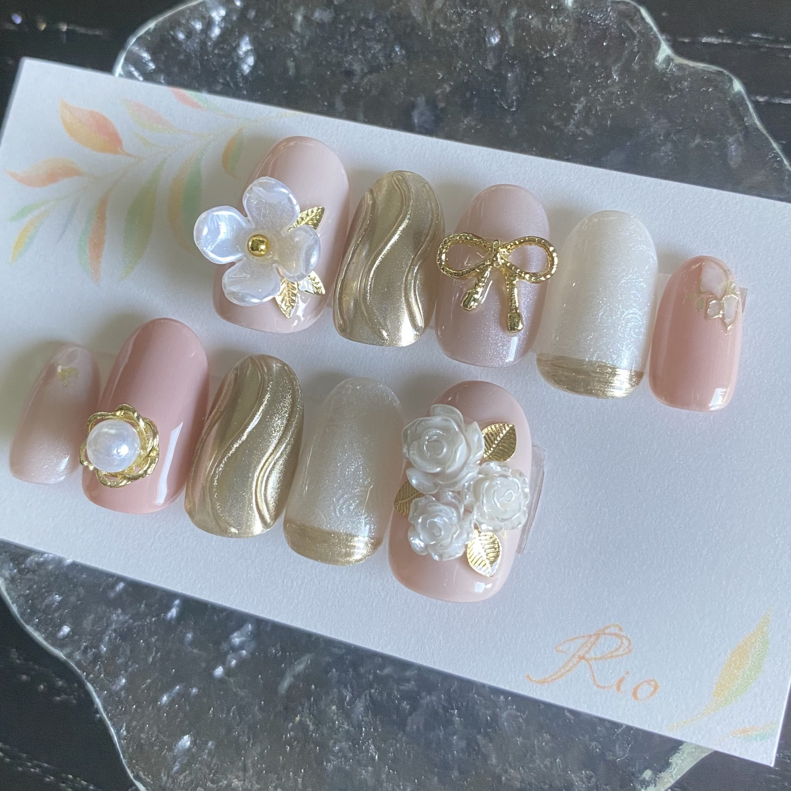 成人式ネイル ピンク 白 振袖 和装ネイル 薔薇 お花 3D ブライダル 