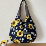   肩に掛けられる＊バルーンバッグ L＊ふっくらバッグ 🌻 ひまわり 向日葵 ネイビー