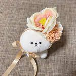 犬 花冠 アレンジメント ベージュ系 ♡ 猫 ペット 帽子 ヘッドドレス カチューシャ 被り物 かぶりもの  誕生日 うちの子記念日 リボン  花 冠 バースデー