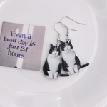 ハチワレ猫ちゃんホワイトハイソックス/アクリル×シルバー立体両面ピアス