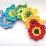 レトロポップなお花モチーフのエコたわし　アクリルたわし　6枚セット