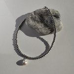 バロックパール　ステンレスボールネックレス［SSN067］＊ シルバーネックレス　ステンレスネックレス　バロックパール　淡水パール　カジュアル