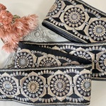 30cm/50cm  インド刺繍リボン  シルク  花柄  ブラック  #ws30