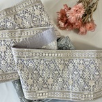 30cm/50cm  インド刺繍リボン  シルク  幅広花柄  ラベンダー  #ws31