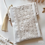 new✨インド刺繍リボンスマホポシェット elegant ivory①🤍 スマホショルダー お散歩ショルダー サコッシュ　　