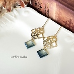 ブルースクエアガラス×幾何学スクエアのピアス/イヤリング