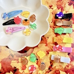 秋モチーフ ヘアクリップ/パッチンピン【どんぐり くり きのこ 柿】ヘアピン ＊やっとこピン