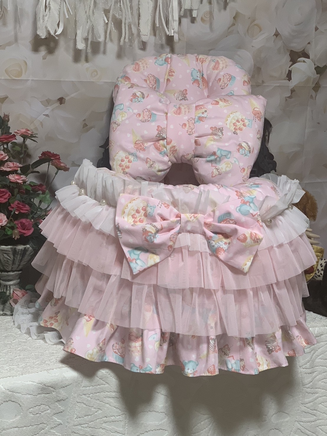 ガーリーなくまちゃんスイーツ3点セット・あごのせ　おリボンクッション　クッションマット 22,800円