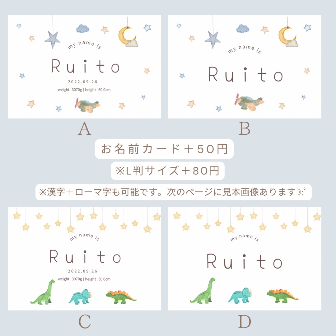 横向き マンスリーカード 月齢カード はがきサイズ L判可能 Babyboy