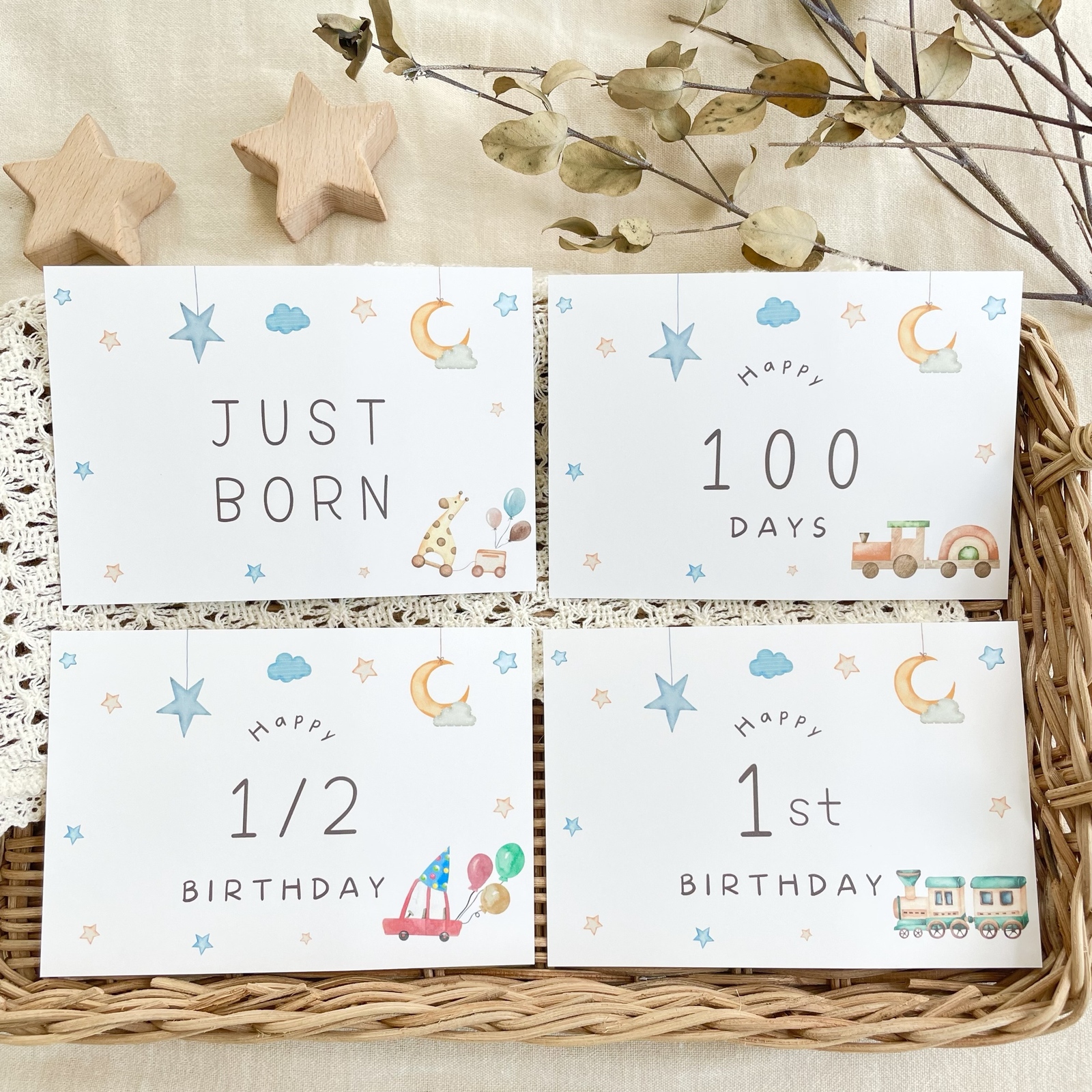 横向き マンスリーカード 月齢カード はがきサイズ L判可能 Babyboy