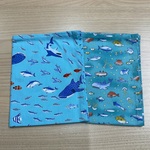 新柄‼️ 残りわずか❗️【サイズ変更可能】w60×40cm ★ ランチョンマット巾着セット 紺色 海の仲間 深海 魚 ジンベイザメ くじら マリン柄 男の子 小学生　小学校