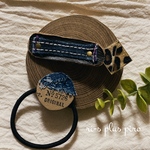  【2点セット】Design tag ✰︎ vintage accessory 𖤐⡱ animalハラコ × デニム × レザータグ  ／ ヘアクリップ ヘアゴム