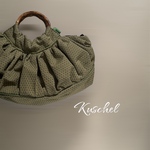 🌸送料込み🍒新作🍒イギリス製fabricバンブーハンドルバッグ◉ボリューミー◉プリーツプリーツ◉オリジナルバッグ◉1点物