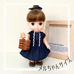 ネイビーレースのきちんとワンピース&ヘアアクセ&バッグの3点セット ＊メルちゃん ソランちゃんの服＊