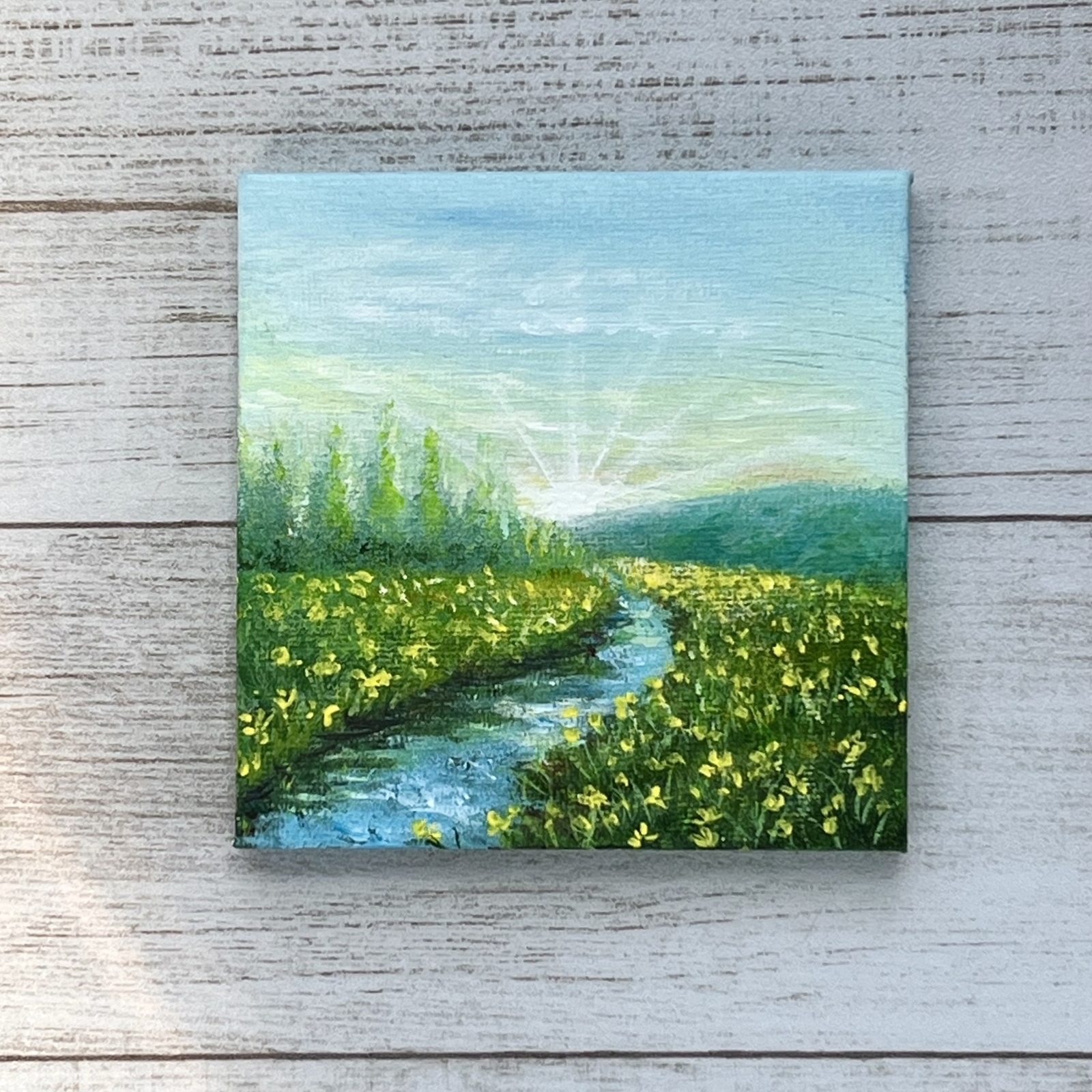 朝方の景色アクリル画原画