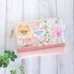 【在庫品SALE】 ポメラニアン × リバティパッチワーク ♡ ふんわりペッタンコポーチ