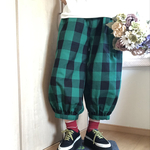 再販❤️ 【人気☆定番】大人のバルーンパンツ★ポケット後ろ★緑ブロックチェック生地