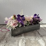造花のBOXアレンジメント　アーティフィシャルフラワー　蘭アレンジメント　薔薇アレンジメント　シャビ―アレンジメント　パープルアレンジメント　壁掛けアレンジメント
