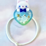 レジンアクセサリー にゃむにゃむ♡ シャカシャカ ハート ヘアゴム ねこ